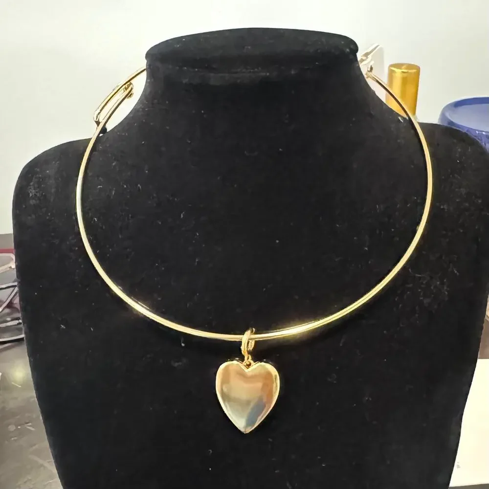 Madewell Emerald-Cut Crystal Wire Choker Heart Necklace Antique Gold NWT - Picture 4 of 9